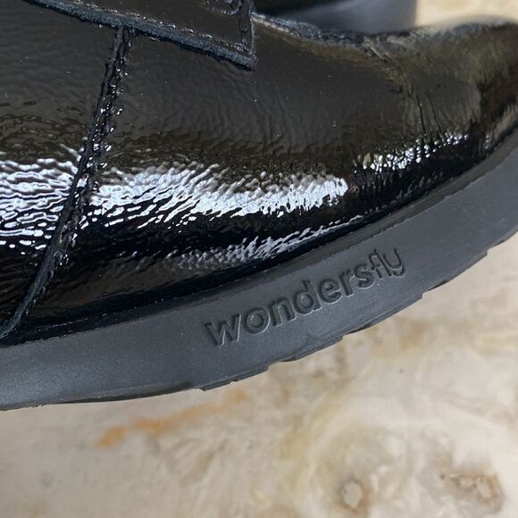 Wonders Smart Blackk / White Patent Block Heel Oxford Lace Up Shoes Ultra Light - Picture 13 of 16